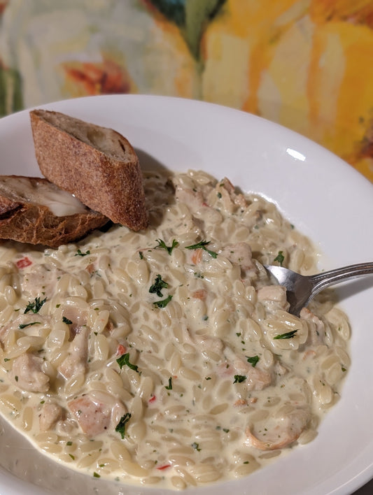 Creamy Pesto Chicken and Orzo